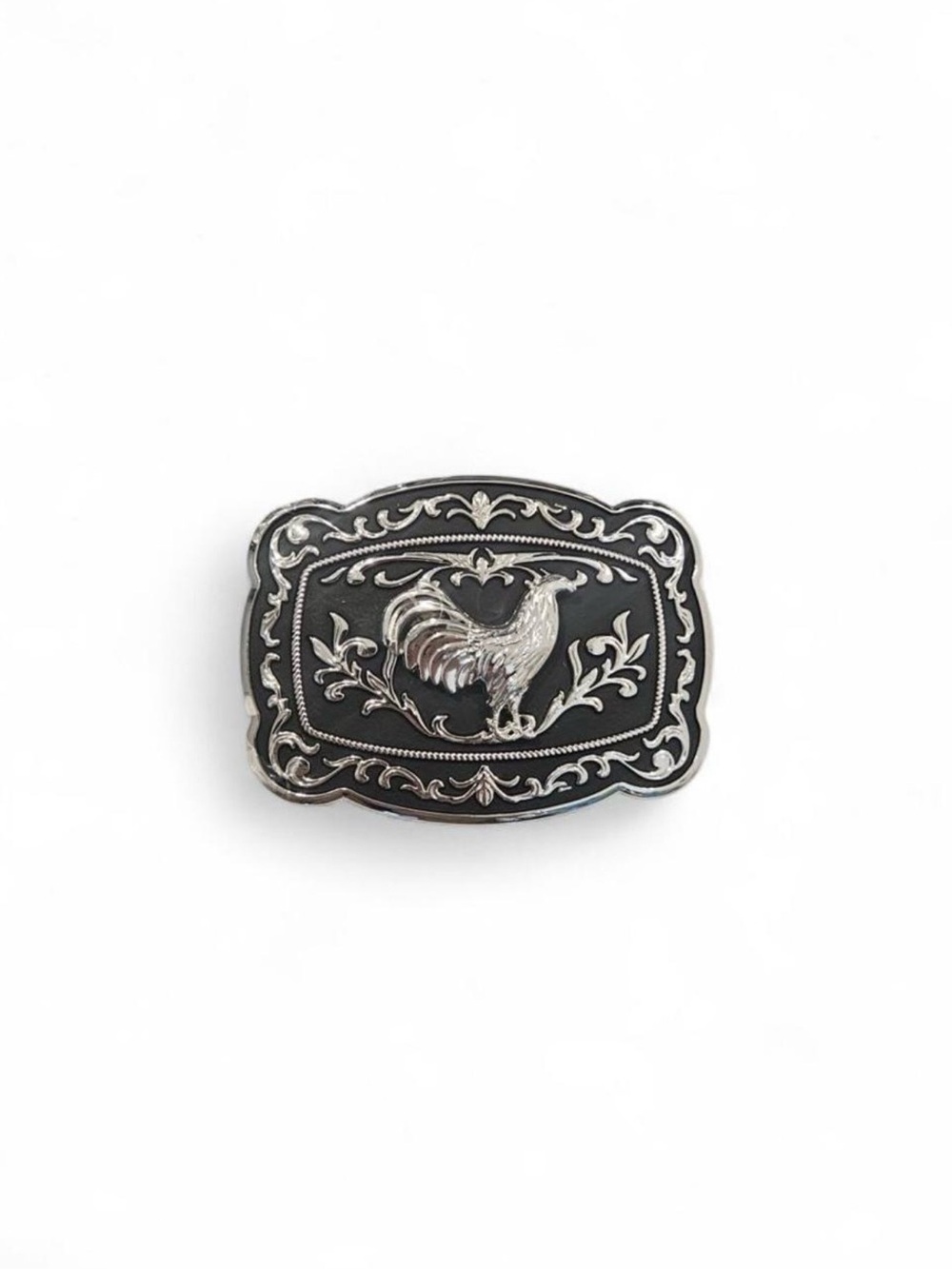 Small Rooster Western Belt Buckle in silver and Black
